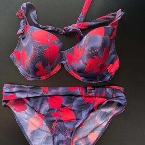 Aubade Purple & Hot Pink Floral PatternTwo-Piece Floral Print Bikini EUC